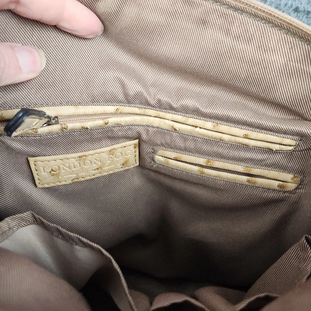 Ostrich Embossed Ivory Brown Purse Satchel Handbag w/ Shoulder Strap London Fog‎